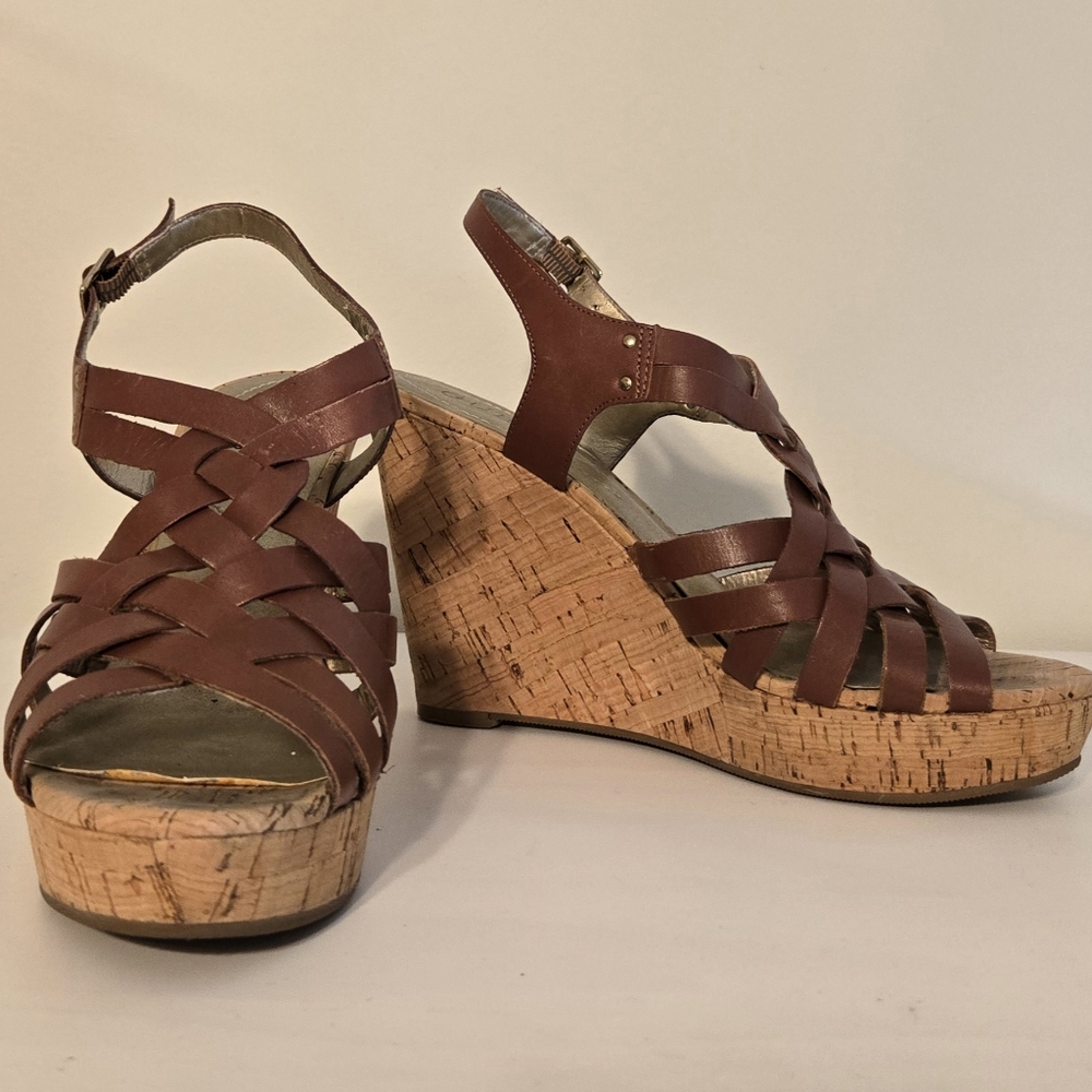 Guess Brown Cork Wedge Sandals